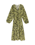 Printed V-Neck Midaxi Waisted Dress