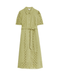 Pure Cotton Broderie Midi Shirt Dress