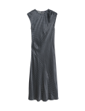 Satin Polka Dot Midi Column Dress