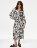 Printed V-Neck Midi Tea Dress