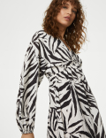 Printed V-Neck Midi Tea Dress
