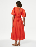 Pure Cotton Checked Midi Waisted Dress