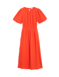 Pure Cotton Checked Midi Waisted Dress
