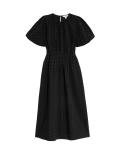 Pure Cotton Checked Midi Waisted Dress