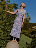 Lyocell Blend Floral V-Neck Midaxi Tea Dress
