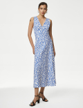 Lyocell Blend Floral V-Neck Midaxi Tea Dress