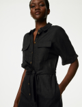 Linen Rich Belted Short Sleeve Playsuit