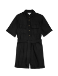 Linen Rich Belted Short Sleeve Playsuit