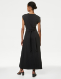 Pure Cotton Round Neck Midi Wrap Dress