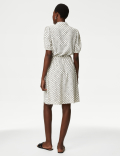 Printed Collared Tie Waist Mini Shirt Dress