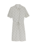 Printed Collared Tie Waist Mini Shirt Dress
