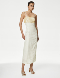 Linen Blend Embellished Midaxi Column Dress