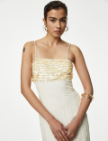 Linen Blend Embellished Midaxi Column Dress