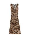 Printed V-Neck Button Front Midaxi Tea Dress