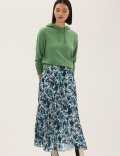 Animal Print Pleated Midaxi Skirt