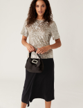 Jersey Sparkly Knotted Midi Pencil Skirt