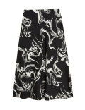 Satin Marble Print Midi Slip Skirt