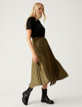 Foil Pleated Midi Skirt
