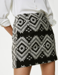 Cotton Blend Jacquard Mini A-Line Skirt