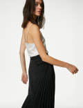 Pleated Midaxi Asymmetric Skirt