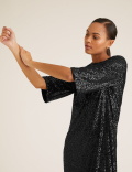 Sequin Knee Length Shift Dress