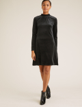 Velvet Shirred Neck Swing Dress