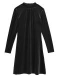 Velvet Shirred Neck Swing Dress