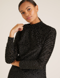Velvet Polka Dot High Neck Swing Dress