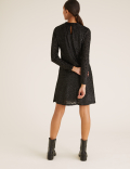 Velvet Polka Dot High Neck Swing Dress