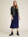 Snake Print Plisse Midi Straight Skirt