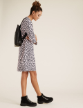 Crepe Animal Print V-Neck Shift Dress