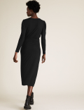 Jersey V-Neck Tie Front Midi Wrap Dress