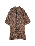 Animal Print Tie Neck Mini Shift Dress