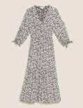 Floral V-Neck Tie Sleeve Midi Dress