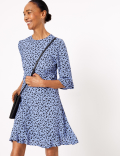 Printed Ruffle Mini Skater Dress