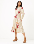 Floral Print Midi Shirt Dress