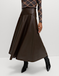 Leather Look Panelled Midaxi Skirt