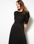 Jacquard Print Fit & Flare Midi Dress