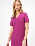 Crepe V-Neck Knee Length Shift Dress