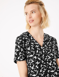 Crepe Floral V-Neck Shift Dress