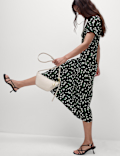 Floral Round Neck Tie Detail Midaxi Tea Dress