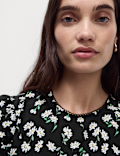 Floral Round Neck Tie Detail Midaxi Tea Dress