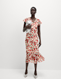 Chiffon Floral V-Neck Angel Sleeve Midaxi Tea Dress