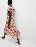 Chiffon Floral V-Neck Angel Sleeve Midaxi Tea Dress