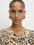 Animal Print Ruched Sleeve Midaxi Dress