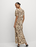 Animal Print Ruched Sleeve Midaxi Dress
