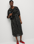 Printed Tie Front Midaxi Shirred Dress