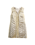 Gold Jacquard V-Neck Mini Shift Dress