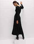 Slash Neck Ring Front Midi Waisted Dress