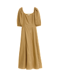 PLAIN LINEN SQUARE NECK DRESS